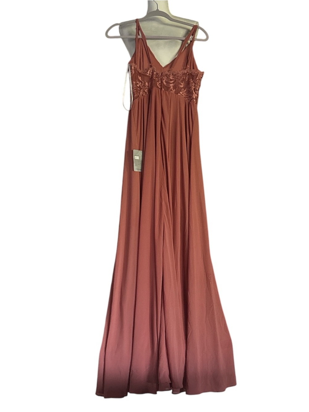 NWT Lulus Women's Rust Rose Slow Dancing lined Maxi Dress V-Neck & lace back SZM - Picture 2 of 7